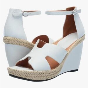 NEW L'Amour des Pieds Women's Wedge Leather Sandals White Size 7.5